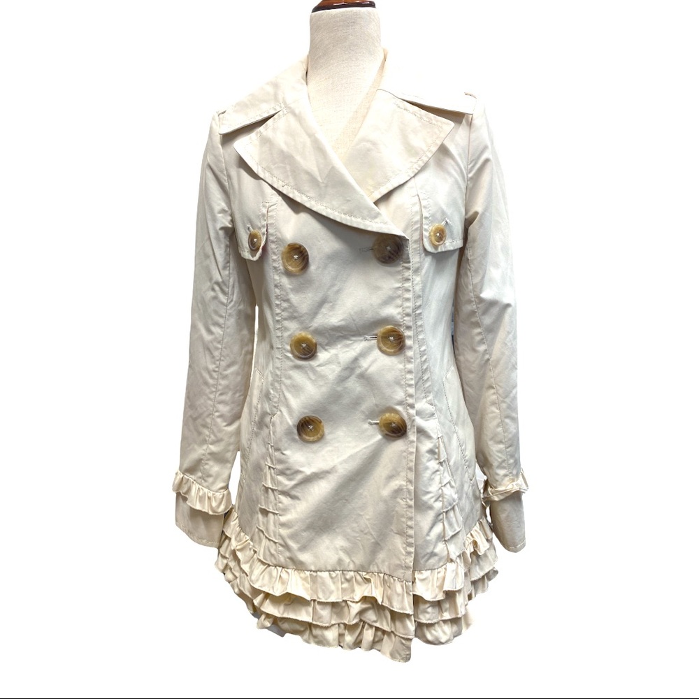 Kensie cream Ruffle Raincoat